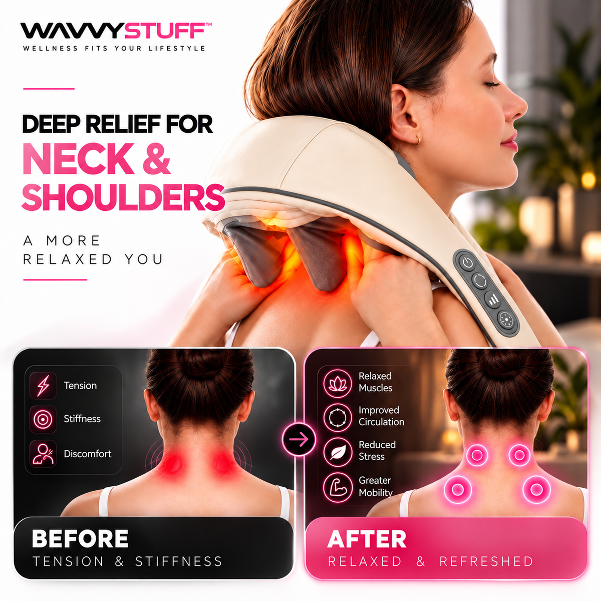 Wireless Neck and Shoulder Massager for Deep Relief
